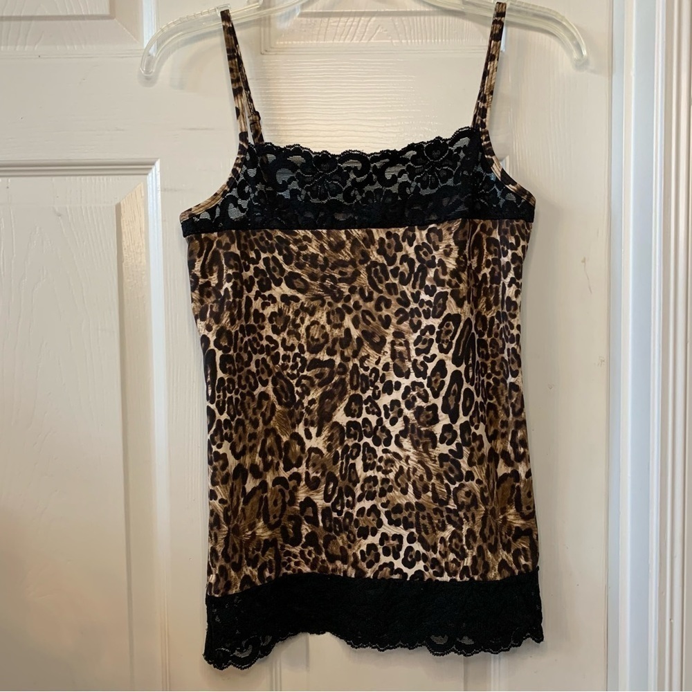 BOUTIQUE ESSENTIALS leopard animal print camisole top lace spring summer fall